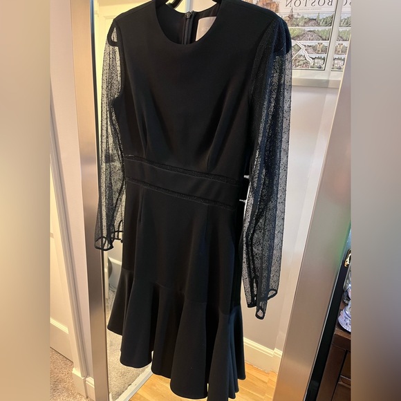 Jason Wu Black Long Sleeve Midi Dress with Lace Sleeves and A-Line Skirt. Size 4 - Picture 3 of 6
